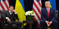 Donald Trump and Ukrainian President Volodymyr Zelenskyy seated during a meeting