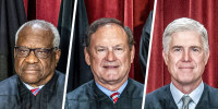 A split composite of Clarence Thomas, Samuel Alito and Neil Gorsuch.