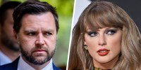 A split composite of JD Vance and Taylor Swift.